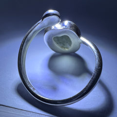 Sterling Silver Moldavite Heart Ring - 8.5/R (open)