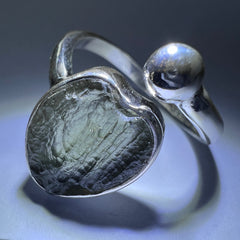 Sterling Silver Moldavite Heart Ring - 8.5/R (open)