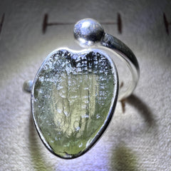 Sterling Silver Moldavite Heart Ring - 8.5/R (open)