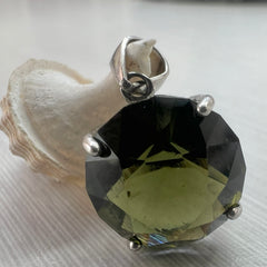 5.16ct Brilliant Cut Moldavite Pendant in Sterling Silver