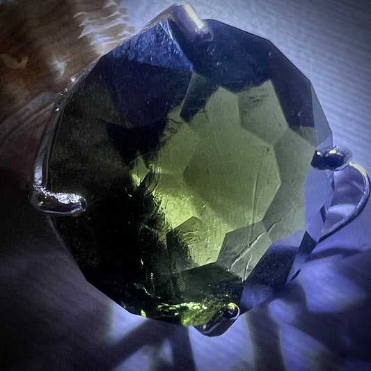 5.31ct Brilliant Fancy Cut Moldavite Pendant in Sterling Silver