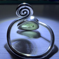 Spiral Design Silver Moldavite Ring - Open Size 8.5 (R)
