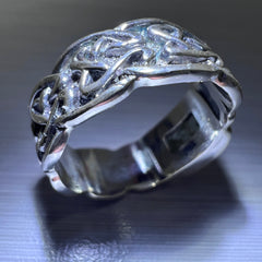 Celtic Thick Band Rectangular Silver Moldavite Ring - Size 9 (S)