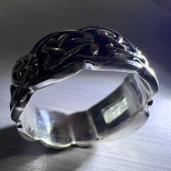 Celtic Thick Band Rectangular Silver Moldavite Ring - Size 9 (S)
