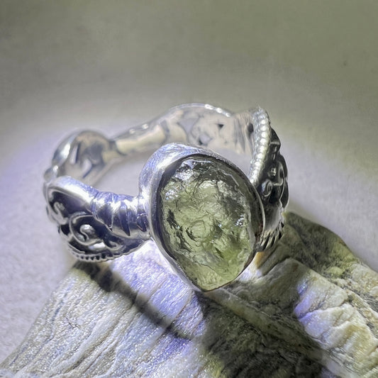 Sterling Silver Moldavite Ring - 6.5