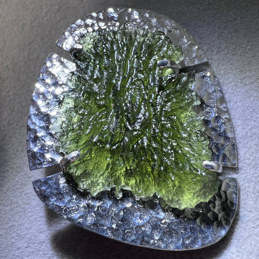 3.99g Moldavite Wrought Sterling Silver Brooch