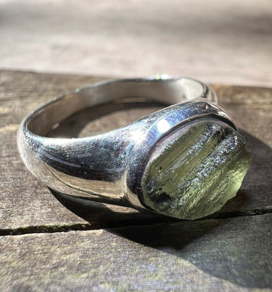Moldavite Silver Ring (Size 8.5 - R)