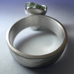 Claw Set Thick Band Silver Moldavite Ring - Size 8(Q)
