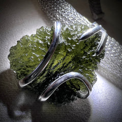 Woven Silver Moldavite Earrings & Necklace set