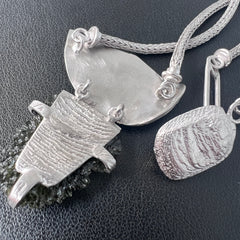 Ethereal Artifact Rhodium-Plated Moldavite Pendant 2.71g