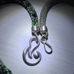 Exclusive Woven Silver Wire and Green Beaded Moldavite Necklace