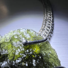 Exclusive Woven Silver Wire and Green Beaded Moldavite Necklace