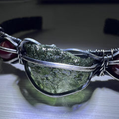 Moldavite Sterling Silver Bracelet with Sunstone Accents