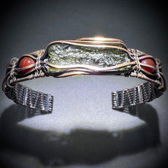 Moldavite Copper Bracelet with Carnelian - (20cm)