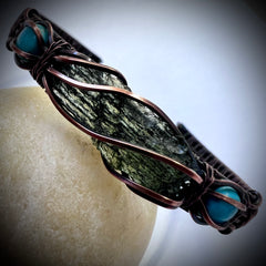 Moldavite Copper Bracelet with Turquoise - (17.5cm)