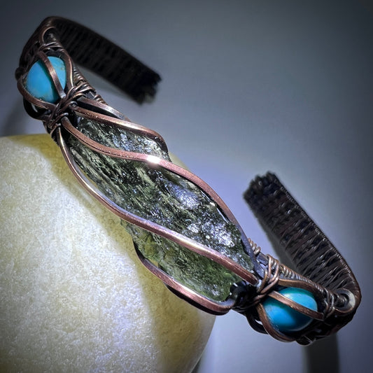 Moldavite Copper Bracelet with Turquoise - (17.5cm)