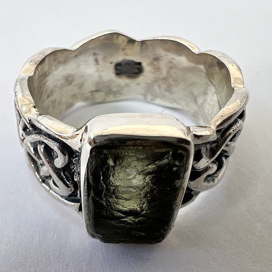 Bezel Set Rectangle Silver Ring - Size 8.5