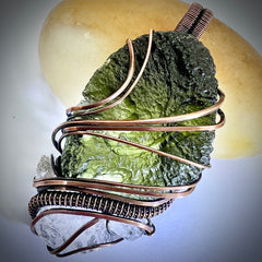 Moldavite & Herkimer Copper Pendant 9.84g