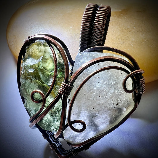 Moldavite & LDG Heart Shaped Copper-Wrapped Pendant