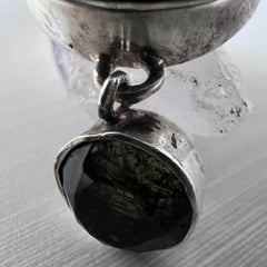 Bezel set Faceted Moldavite & Obsidian Silver Pendant