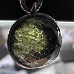 Bezel set Faceted Moldavite & Obsidian Silver Pendant