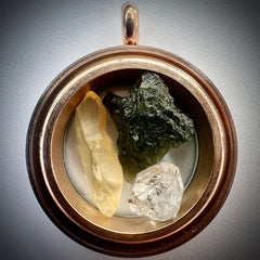 Moldavite/Herkimer/LDG Rose Gold Locket - 25mm