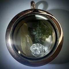 Moldavite/Herkimer/LDG Rose Gold Locket - 25mm