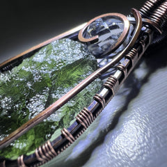 Moldavite/Herkimer Diamond Copper pendant.