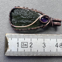 Moldavite & Amethyst Copper pendant