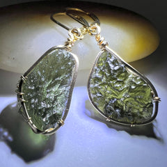 Elegant Moldavite Earrings 14k Gold Fill