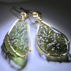 Elegant Moldavite Earrings 14k Gold Fill