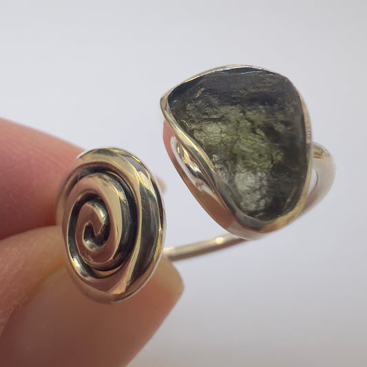 Open Spiral Moldavite Ring in Sterling Silver – Size 8.5