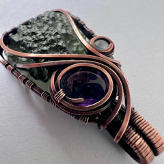 3.37g Moldavite Copper Pendant with Amethyst & Moonstone