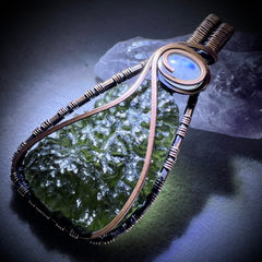4.52g Moldavite Copper Pendant with Moonstone