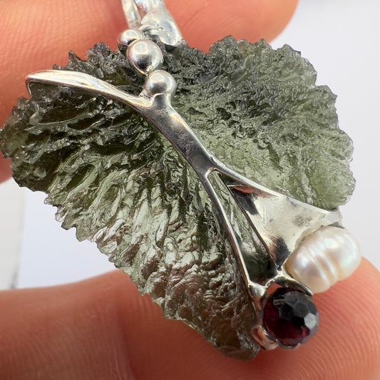 Soft Soldered Moldavite Pendant | 2.4g | Maly Chlum