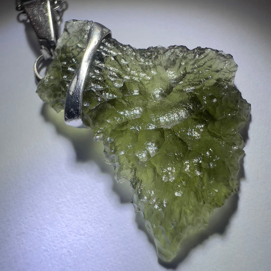 Soft Soldered Moldavite Pendant | 1.6g | Maly Chlum