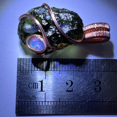 Moldavite & Opal Copper Pendant