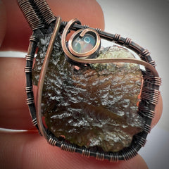 Moldavite & Opal Copper Pendant 3.01g.