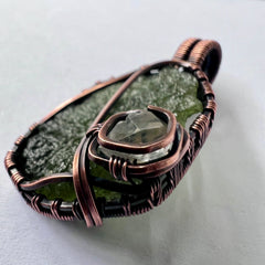 Moldavite & Herkimer Diamond Copper Pendant