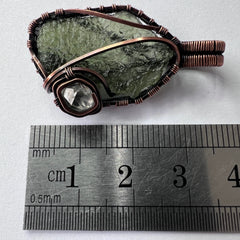 Moldavite & Herkimer Diamond Copper Pendant