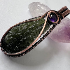 Remarkable Moldavite & Amethyst Pendant