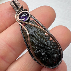 Remarkable Moldavite & Amethyst Pendant