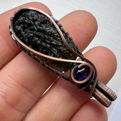 Remarkable Moldavite & Amethyst Pendant