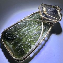 Spectacular Moldavite/Gold Herkimer Diamond Pendant
