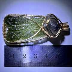 Spectacular Moldavite/Gold Herkimer Diamond Pendant