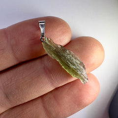 0.88g Moldavite Rhodium-Plated Silver Pendant