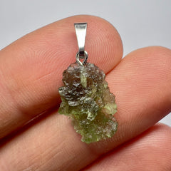 1.09g Moldavite Rhodium-Plated Silver Pendant