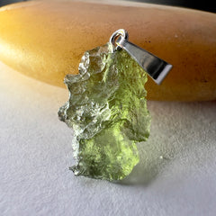 1.09g Moldavite Rhodium-Plated Silver Pendant