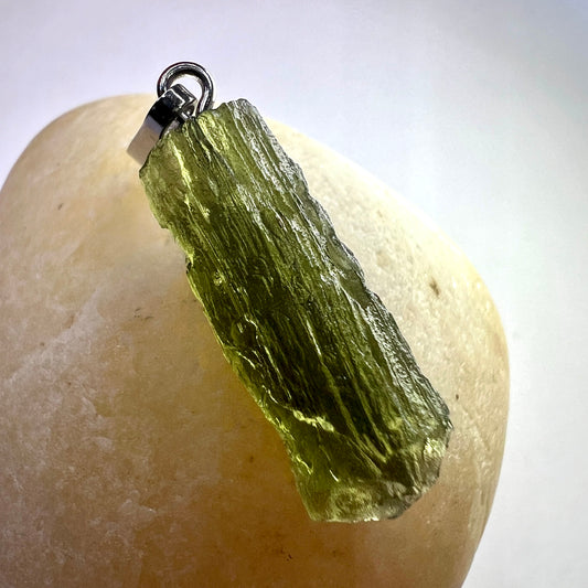 1.38g Moldavite Rhodium-Plated Silver Pendant
