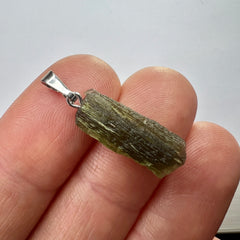 1.38g Moldavite Rhodium-Plated Silver Pendant